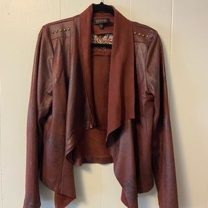 SHYANNE WOMEN'S WESTERN WINE DRAPE FRONT FLORAL BACK EMBROIDERED ZIP UP JACKET